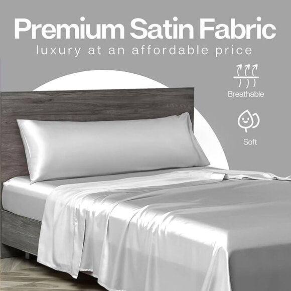 20"x 54" Satin Body Pillow Case Cover Soft Long Envelope Closure Silver Gray - Picture 4 of 6